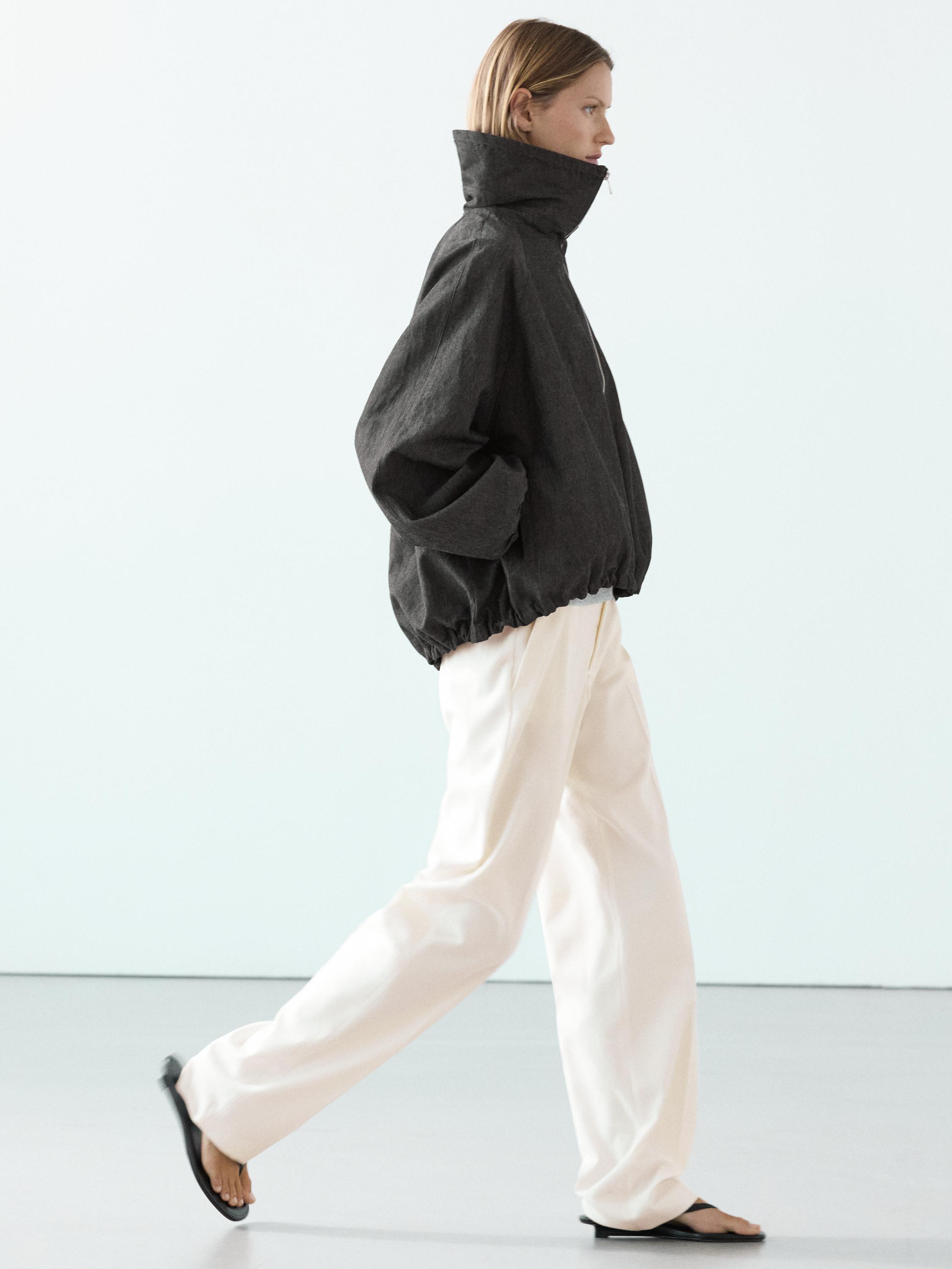 Linen blend bomber jacket